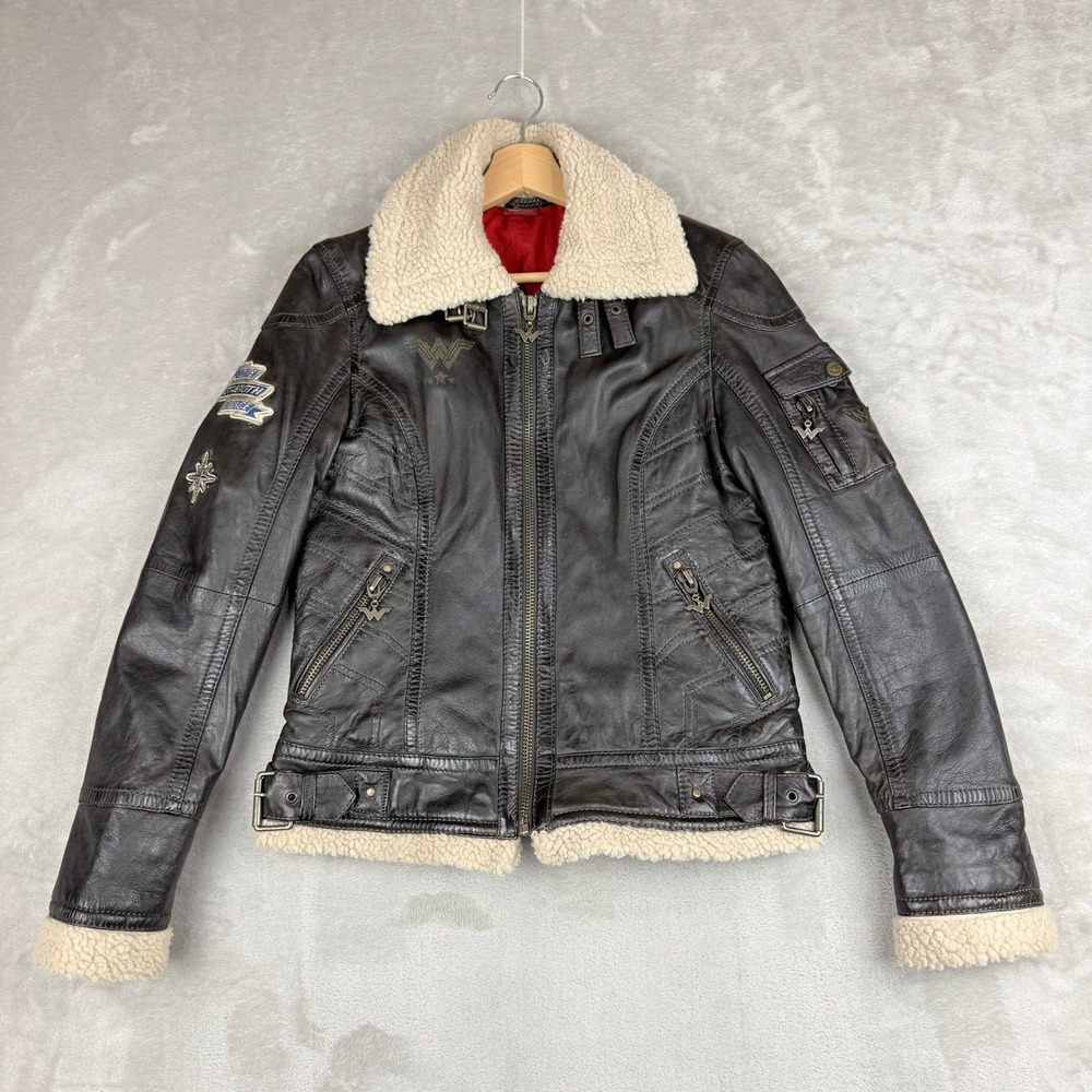 Mauritius Wonder Woman Gypsy Lamb Leather Jacket Womens M Brown Sherpa Moto